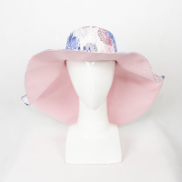 کلاه لبه بلند برگ صورتی آبی 3