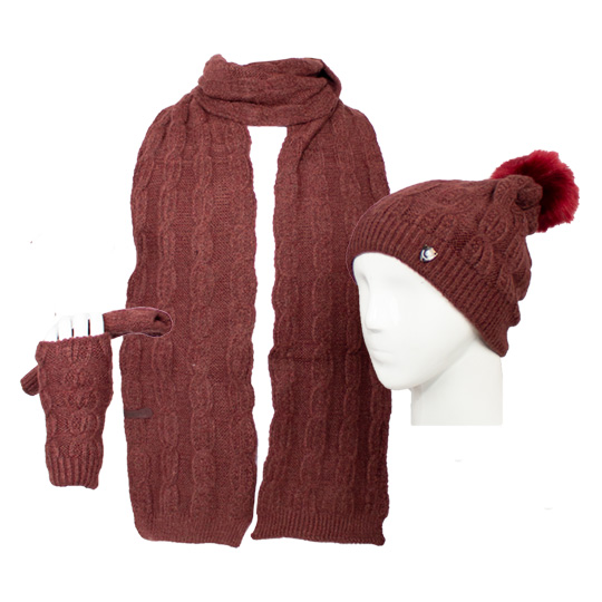 سه تیکه کلاه منگلوله دار طرح مارپیچ 15018-zereshki