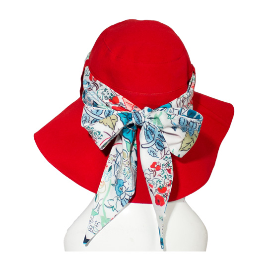 کلاه پشت پاپیونی طرح گل قرمز 7band-dar