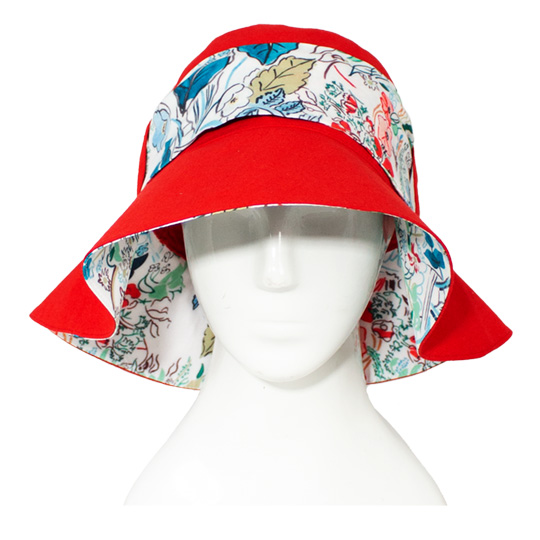 کلاه پشت پاپیونی طرح گل قرمز 7-2band-dar