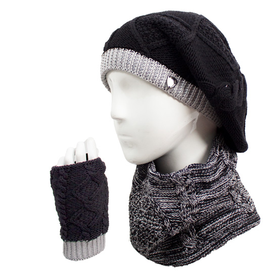 سه تکه آران مارپیچ مولینه کلاه-فرانسوی-و-شال-گردنی-و-دستپوش-مارپیچ-مولینه-مشکی