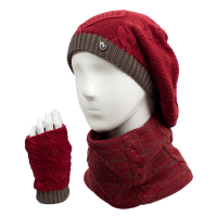 سه تکه آران مارپیچ مولینه کلاه فرانسوی و شال گردنی و دستپوش مارپیچ مولینه زرشکی