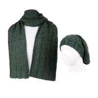 دو تکه لیس لیس طرح مارپیچ ریز نخ ملانژ کلاه فرانسوی و شال شده لیس لیس مارپیچ ریز نخ ملانژ سبز