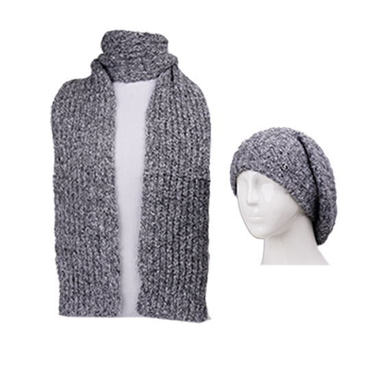 دو تکه طرح ریب درشت مولینه کلاه-فرانسوی-و-شال-ساده-طرح-ریب-درشت-مولینه-طوسی