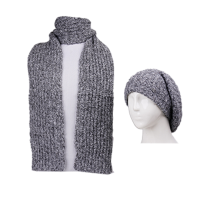 دو تکه طرح ریب درشت مولینه کلاه فرانسوی و شال ساده طرح ریب درشت مولینه کرم تیره