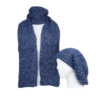 دو تکه طرح ریب درشت مولینه کلاه فرانسوی و شال ساده طرح ریب درشت مولینه کرم تیره