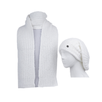 دو تکه طرح ریب درشت مولینه کلاه فرانسوی و شال ساده طرح ریب درشت مولینه کرم تیره