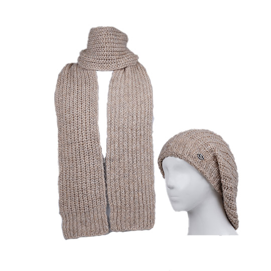 دو تکه طرح ریب درشت مولینه کلاه-فرانسوی-و-شال-ساده-طرح-ریب-درشت-مولینه-کرم-تیره