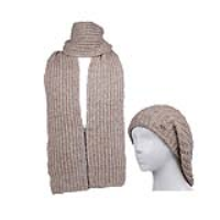 دو تکه طرح ریب درشت مولینه کلاه فرانسوی و شال ساده طرح ریب درشت مولینه کرم تیره