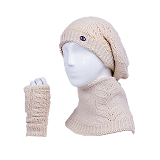 سه تکه آران خط گل کلاه-فرانسوی-و-شال-گردنی-و-دستپوش-آران-خط-گل