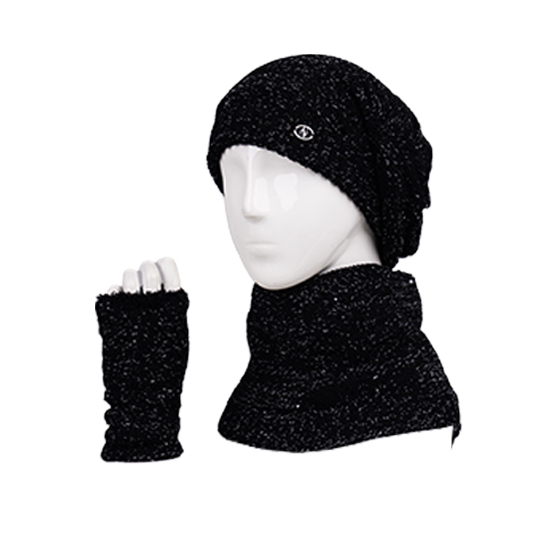 سه تکه آران خط گل کلاه-فرانسوی-و-شال-گردنی-و-دستپوش-آران-خط-گل-مشکی