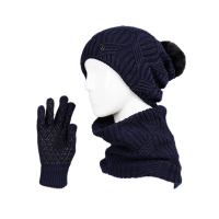 سه تکه آران طرح گندم کلاه پوم دار شال گردنی دستکش تاچ طوسی