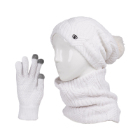 سه تکه آران طرح گندم کلاه پوم دار شال گردنی دستکش تاچ طوسی