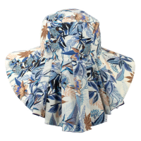 کلاه پیلی دار گل آبی برگ بژ 1 1