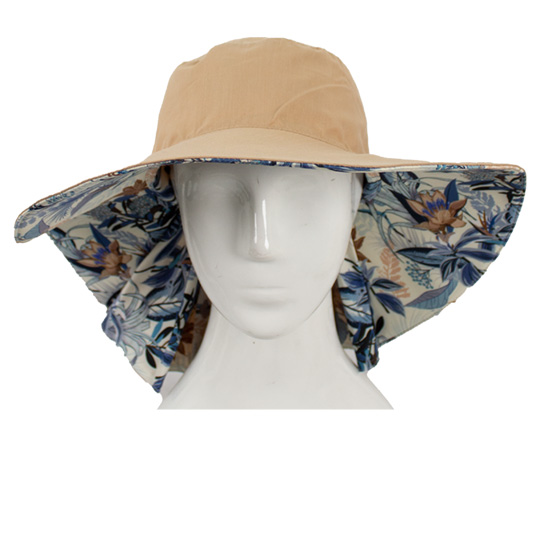 کلاه پیلی دار گل آبی برگ بژ 5-4