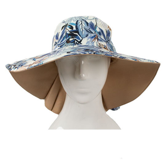 کلاه پیلی دار گل آبی برگ بژ 5-1