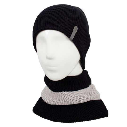 دو تکه بافت رو ساده دورو کلاه-دورو-شال-رینگی-بافت-دو-رنگ-طوسی-روشن