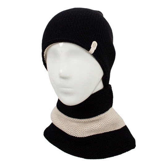 دو تکه بافت رو ساده دورو کلاه-دورو-شال-رینگی-بافت-دو-رنگ-کرم