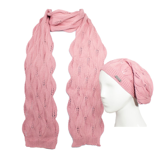 دو تکه آران ژور طرح برگ شال-و-کلاه-فرانسوی-صورتی