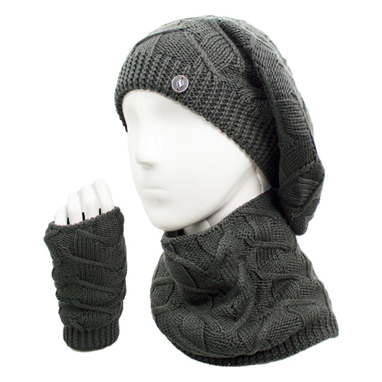 سه تکه آران طرح زیگزال کلاه-فرانسوی-و-شال-گردنی-و-دستپوش-داخل-پرز-یشمی