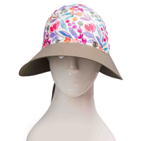 کلاه شش پر نقاب بلند گلدار طرح آبرنگی شش پر نقاب بلند گل شیری صورتی روشن