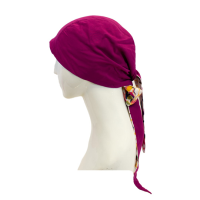 دستمال سر گل درشت آبرنگی دستمال سر گره ای طرح گل درشت آبرنگی سرمه ای